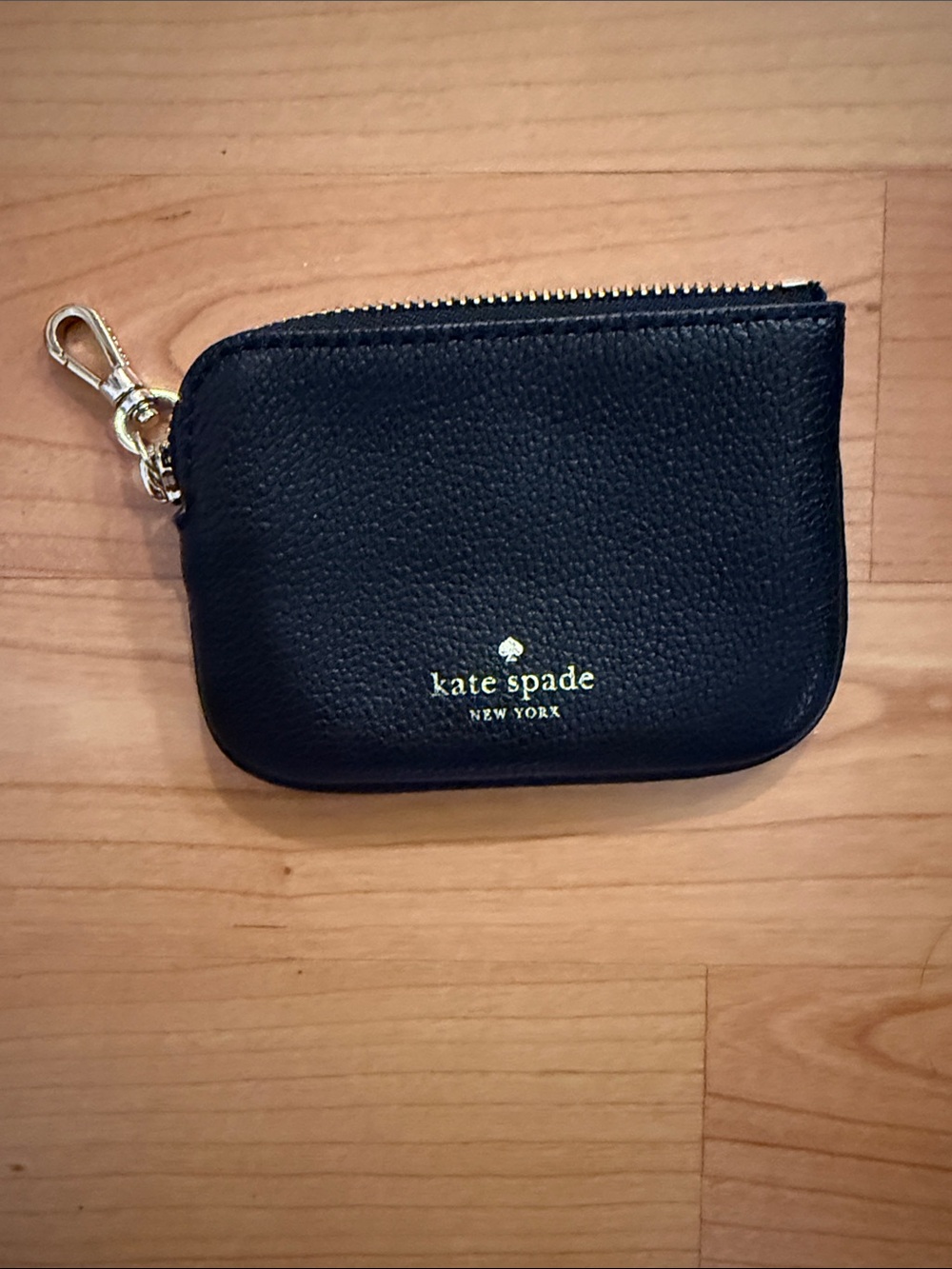 Kate Spade New York Black Leather Zip earbud airpod case with Gold Hardware